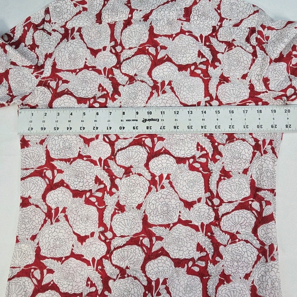 Fabindia Slim Fit Floral Hand Block Print Shirt Men's XS Red White Cotton India - Picture 7 of 9